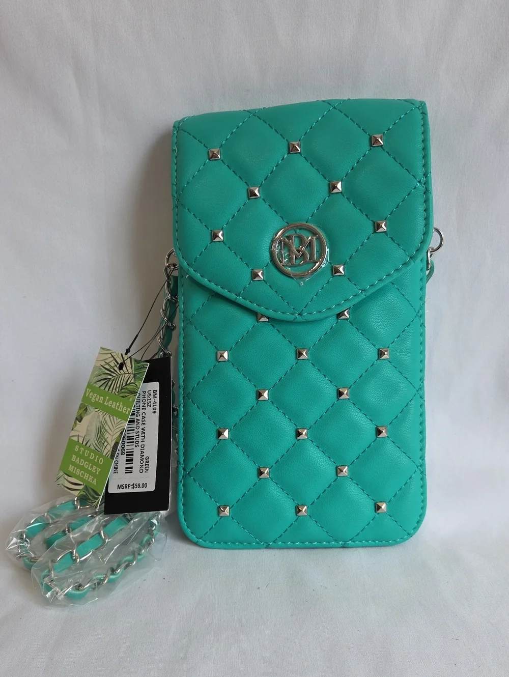 Badgley Mischka Turquoise Quilted Studded Crossbody Phone Pouch